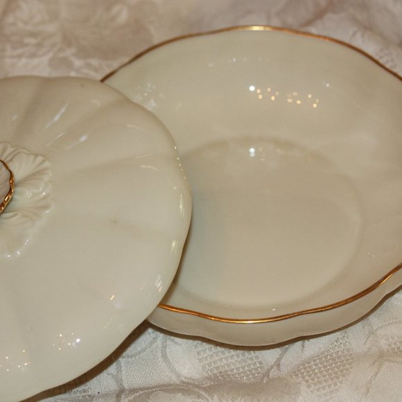 Lenox China Primrose Porcelain Lidded Serving Bowl Candy Dish 24k Gold Trim - Picture 3 of 4